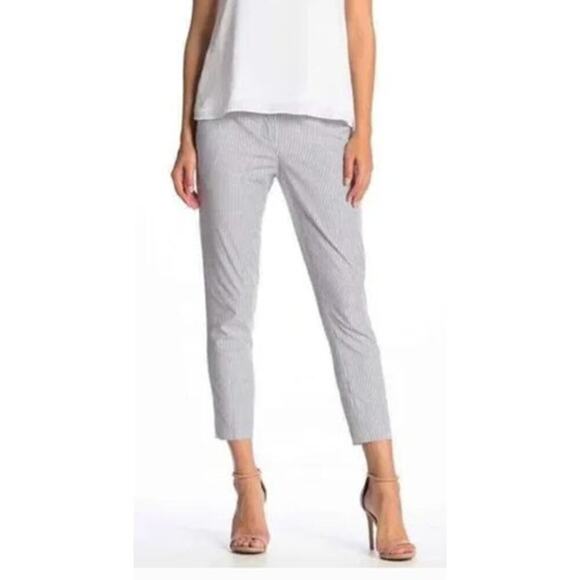 Amanda & Chelsea Ari Stripe Pant Modern Fit Ankle Flare Bottom White Gray NWT 2 - Picture 1 of 9